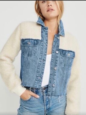 Abercrombie & Fitch Blue Denim and Cream Sherpa Jacket - Women